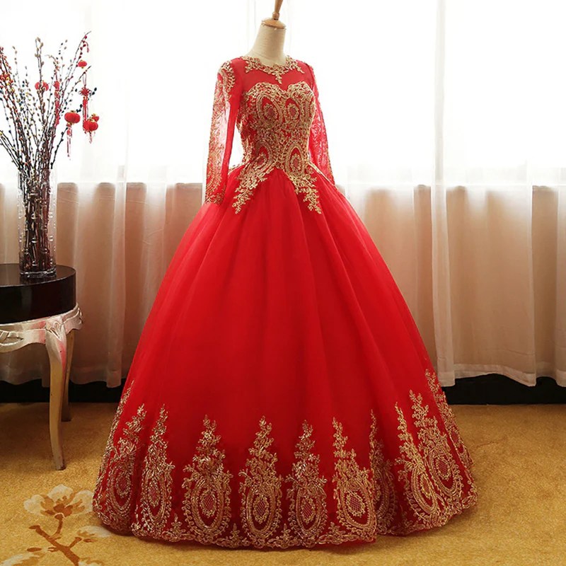 Red and gold dresses for wedding