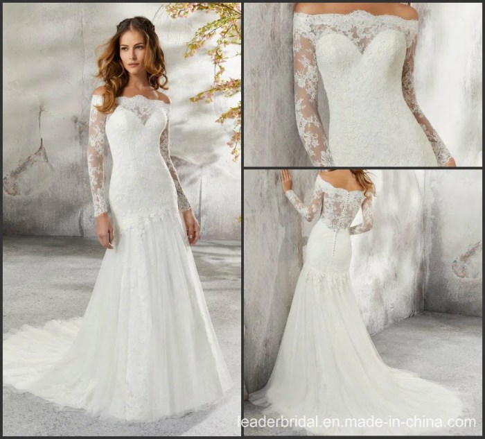 Long sleeve square neck wedding dress