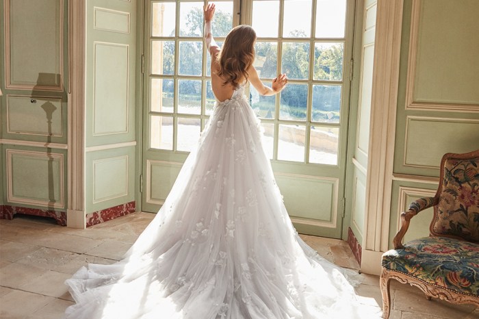 Long sleeve wedding dress with train