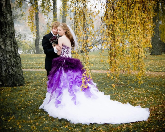 Purple and turquoise wedding dress