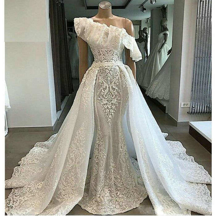 Removable lace overlay wedding dress