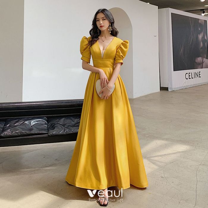 Long yellow dress for wedding